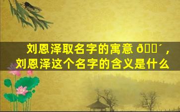刘恩泽取名字的寓意 🐴 ,刘恩泽这个名字的含义是什么
